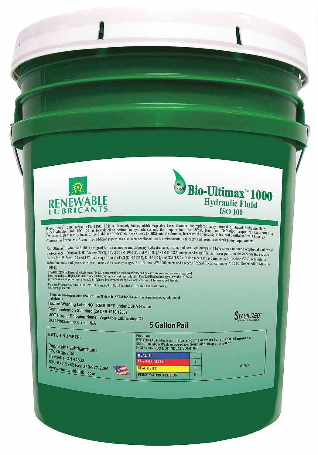 21A513 - Biodegradable Hydraulic Oil 5 Gal