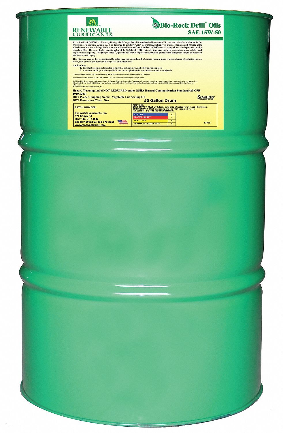 RENEWABLE LUBRICANTS Air Tool Oil, Synthetic Base Oil, 55 gal 21A532