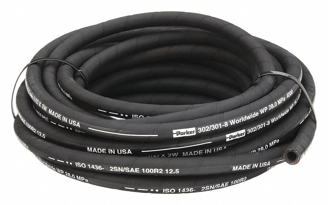 HYDRAULIC HOSE, 4,000 PSI, ½ IN HOSE ID, ⅞ IN HOSE OD, 50 FT HOSE LENGTH, BLACK