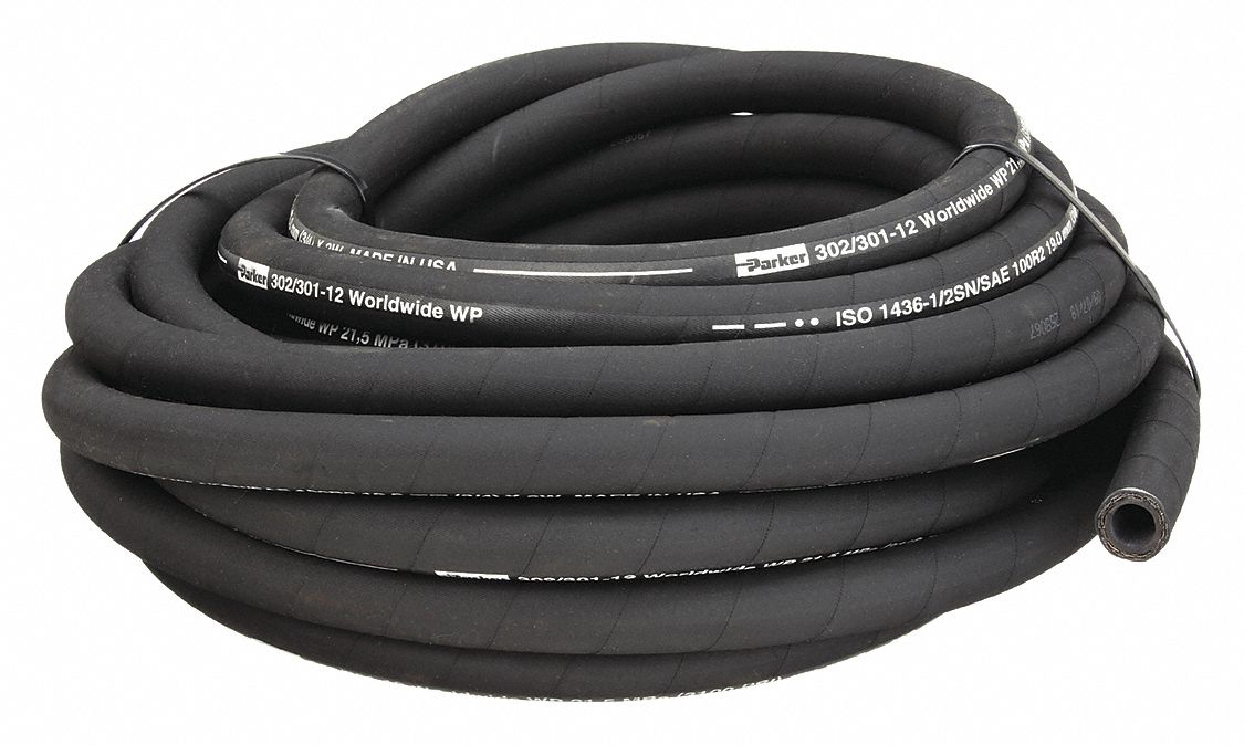 HYDRAULIC HOSE, 2,400 PSI, 1 IN HOSE ID, 1½ IN HOSE OD, 50 FT HOSE LENGTH, BLACK