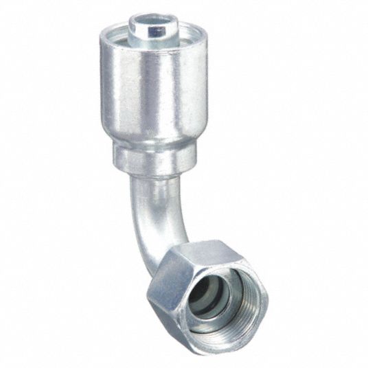 PARKER Hydraulic Crimp Fitting: Steel x Steel, 90° Elbow, -6 For Hose Dash  Size, Female x Genderless