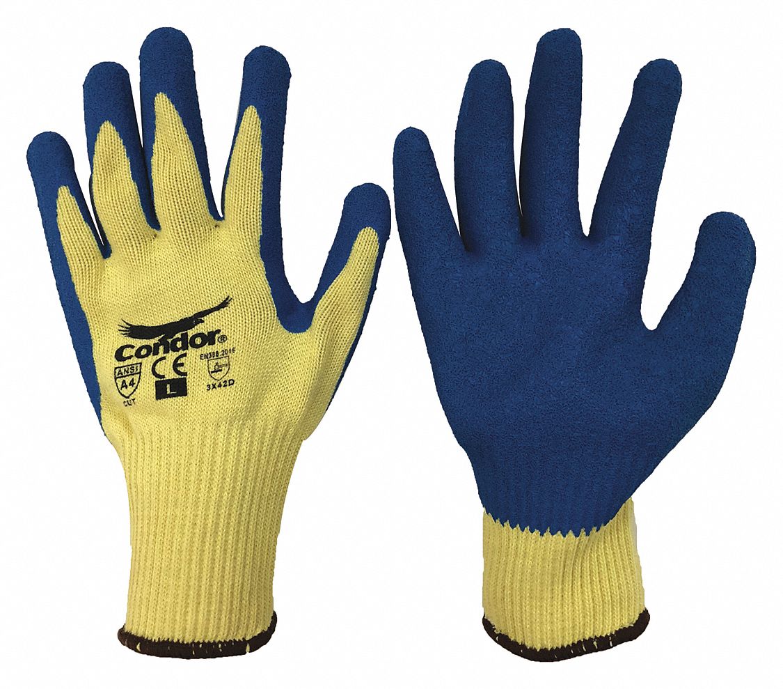 Coated Gloves: 2XL ( 11 ), ANSI Cut Level A4, Palm, Dipped, Latex, Kevlar® ( 10 ga ), 1 PR