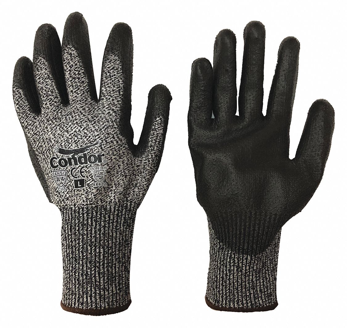 COATED GLOVES,PUR,HPPE,S,BLACK,PR