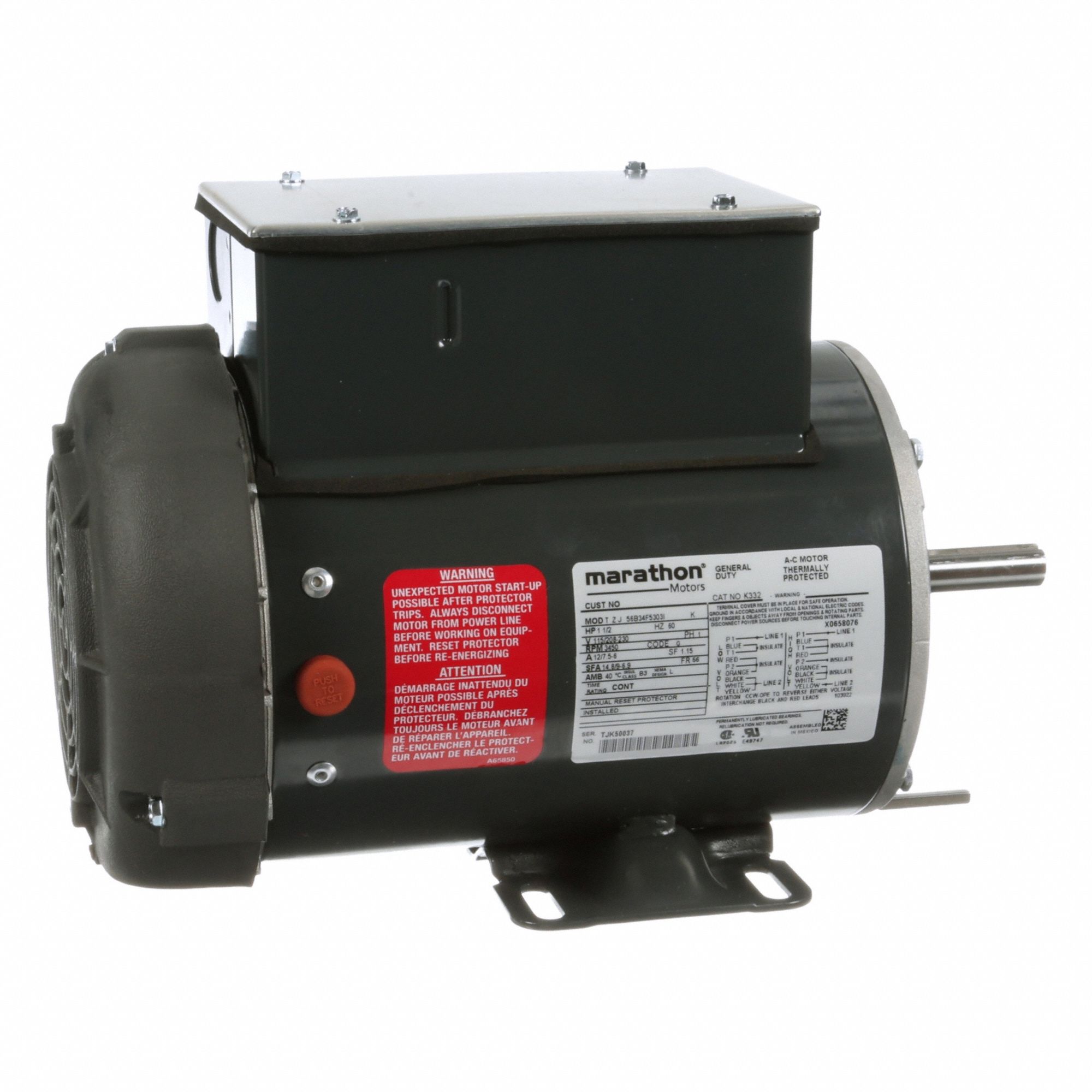 Pressure Washer Motor: 56 Frame Size, Rigid Base, Totally Enclosed Fan Cooled, 1 1/2 hp