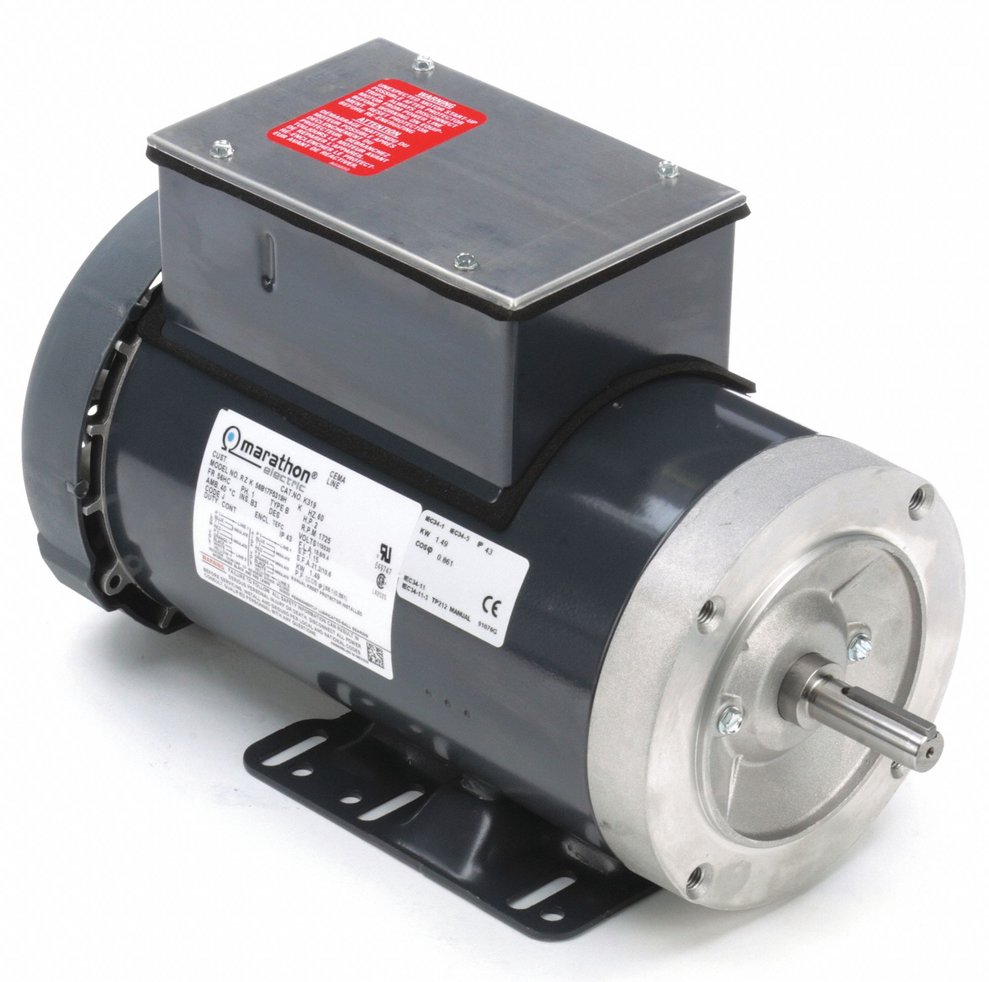 MARATHON MOTORS 2 HP Pressure Washer Motor, Capacitor-Start, 1725