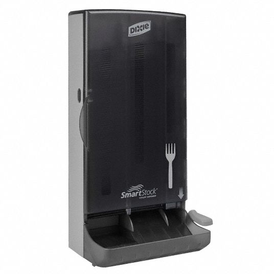 SMARTSTOCK Fork Dispenser Countertop/Stand/Wall, Holds 80 pcs Cutlery, Translucent Smoke