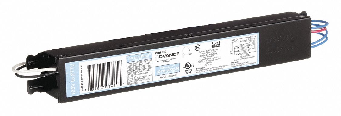 Fluorescent Ballast: 120 to 277V AC, 2/3 Lamps Supported, 17 W_25 W_28 W_32 W_40 W Bulb Watt