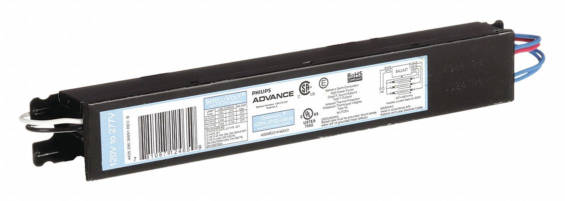 Fluorescent Ballast: 120 to 277V AC, 2/3 Lamps Supported, 17 W_25 W_28 W_32 W_40 W Bulb Watt