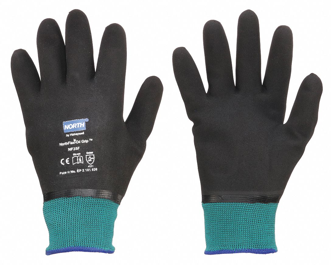 Coated Gloves, Nitrile, Green/Black, 2XL, PR