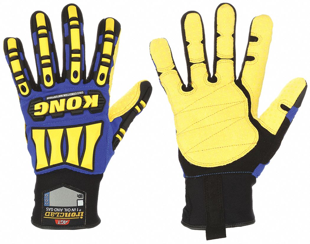 GANTS, RÉSISTANT L'EAU/PAUME EN POINTILLE, TAILLE G/9/4 23/32PO, BLEU/JAUNE, NYLON/SPANDEX/TPR/CUIR