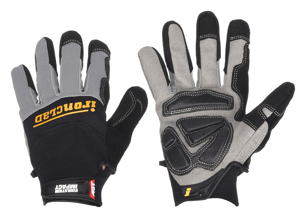 GLOVES, ANTI-VIBRATION, IMPACT RESIST, FULL FINGER, XXL/11, BLACK/GREY, NYLON/SPANDEX/NEOPRENE