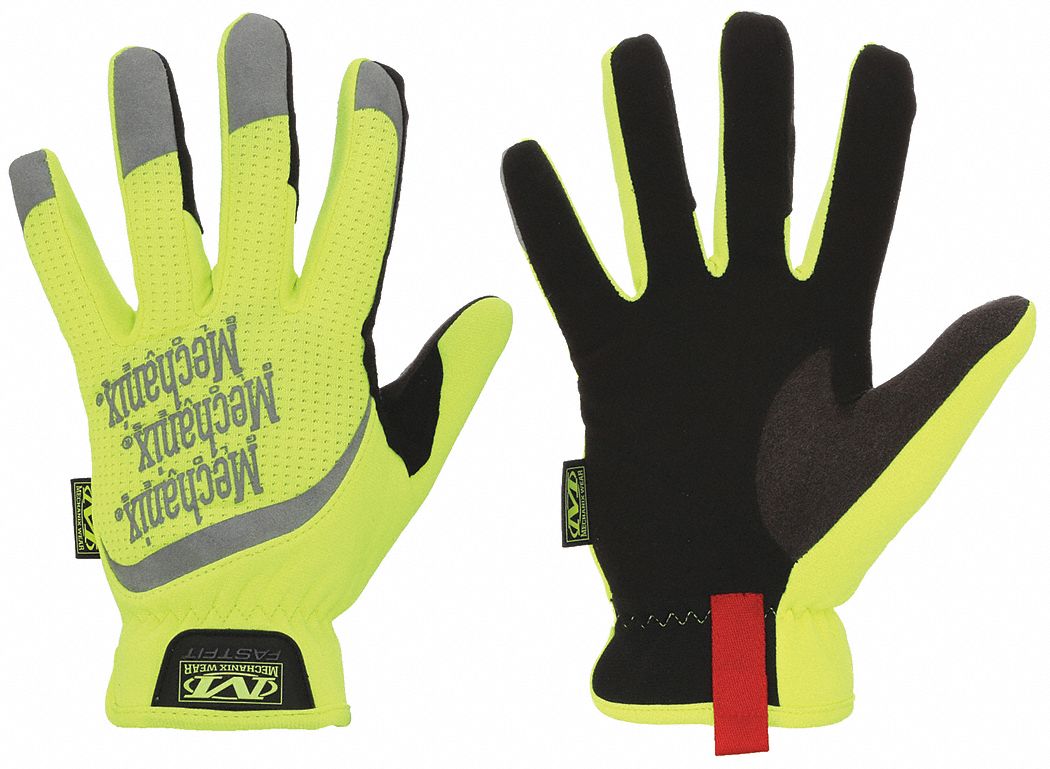 FASTFIT MECHANICS GLOVES, XL (11), FULL FINGER, SYNTHETIC LEATHER, HI-VIS YELLOW