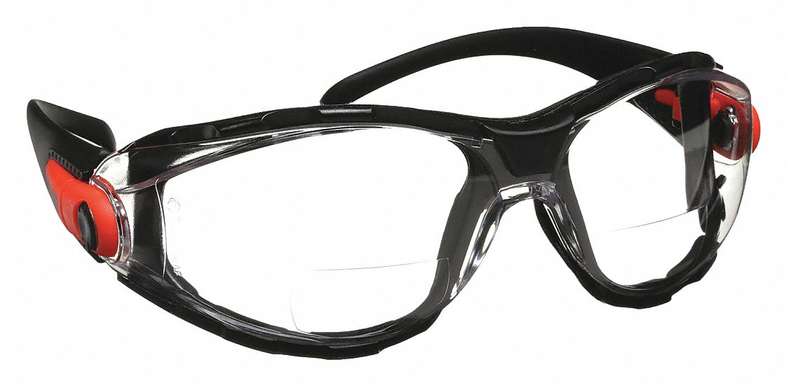 LUNETTES DE LECTURE DE SÉCURITÉ, SANS MONTURE, ENVELOPPANTES, NYLON/PC, ANTIBUÉE, NOIR/TRNSP, +2,00, BIFOCALES