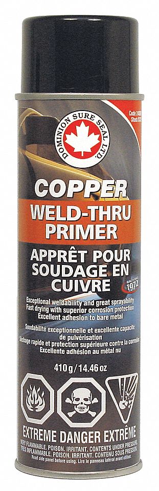 COPPER WELD-THRU PRIMER, AEROSOL, 30 TO 40 MIN DRY/15 TO 35 DEG CELSIUS, 1.0 G VOC, 410 GRAM