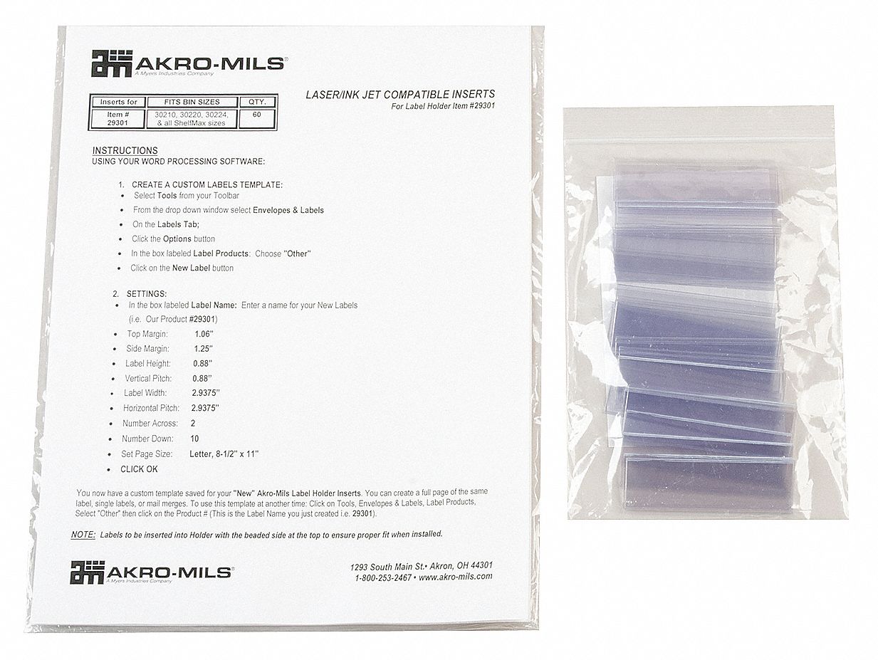 AKROMILS, 3 in x 1 in, Clear, Label Holder 21D06529301 Grainger