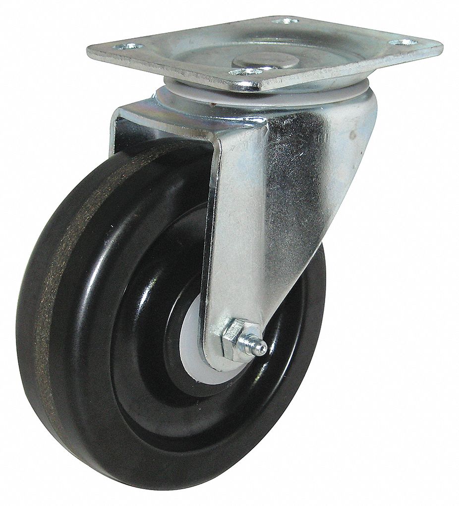 PLATE CASTER, SWIVEL, MED-DUTY, GREY, LD CAP 450 LB, WHEEL SZ 1 1/2 X 5 IN, ZINC