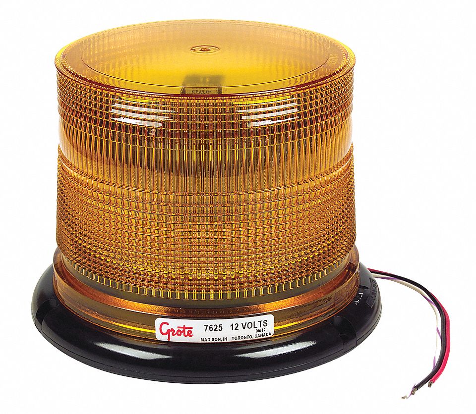 BEACON, STROBE, 75 FLASHES, RIBBED DESIGN, PERMANENT MOUNT, 12 V, YLW, 5.2 X 6.4 IN, 5.9 IN, PC