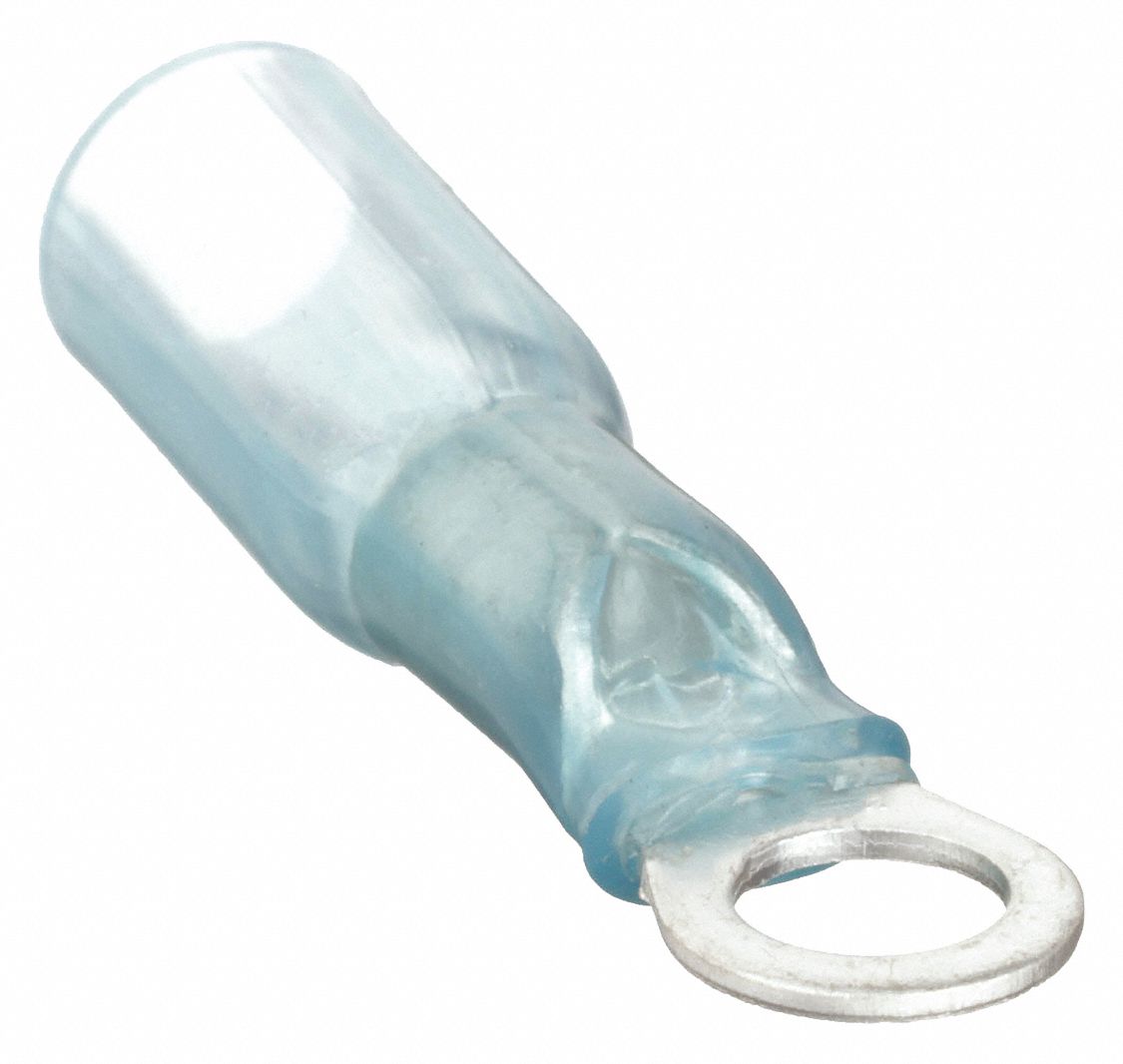 RING TERMINAL, HEAT SHRINK (POLYOLEFIN), BLUE, ⅜ IN STUD SIZE, 10 PK