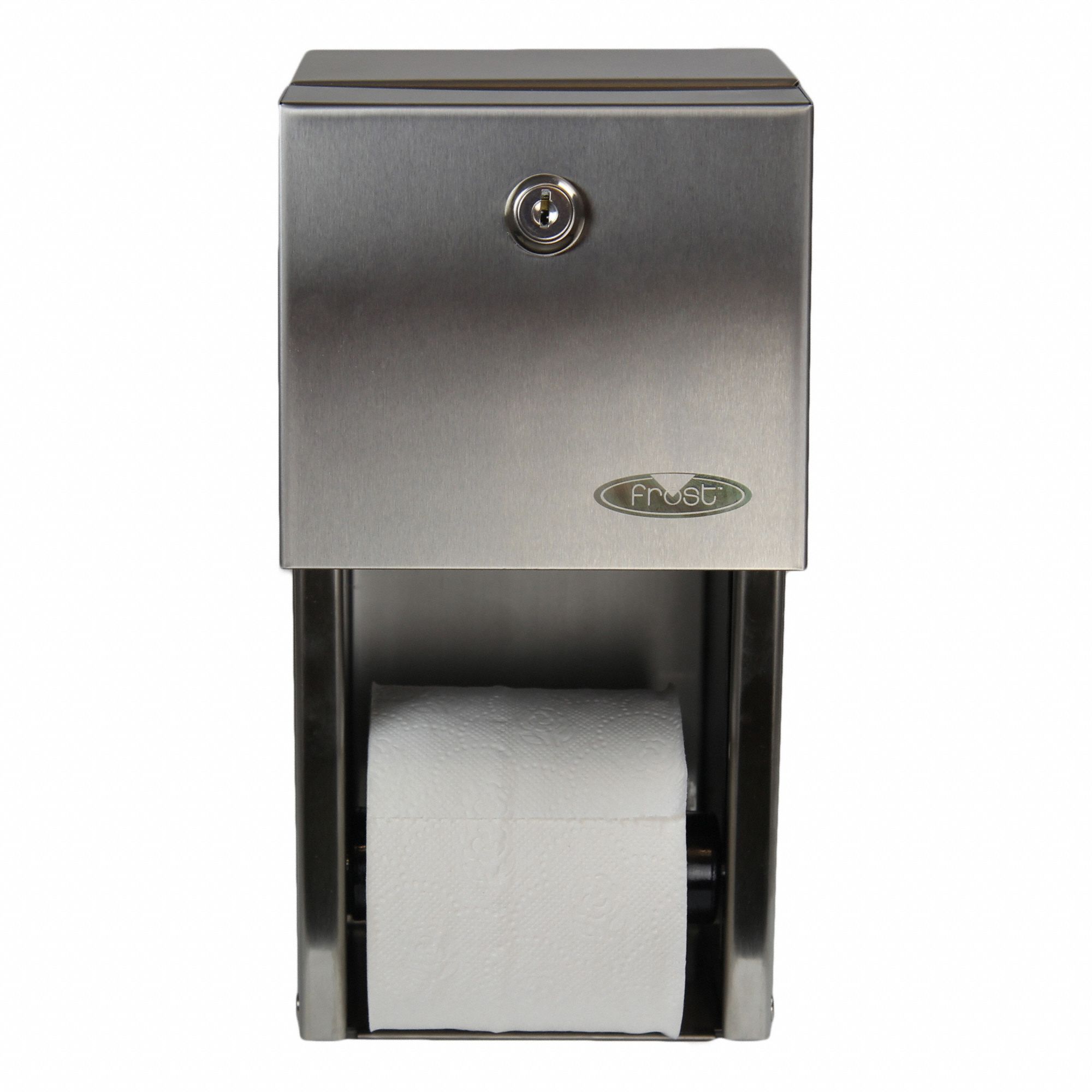 TOILET PAPER DISPENSER, STANDARD CORE, VERTICAL DOUBLE RL, STAINLESS STEEL, SILVER
