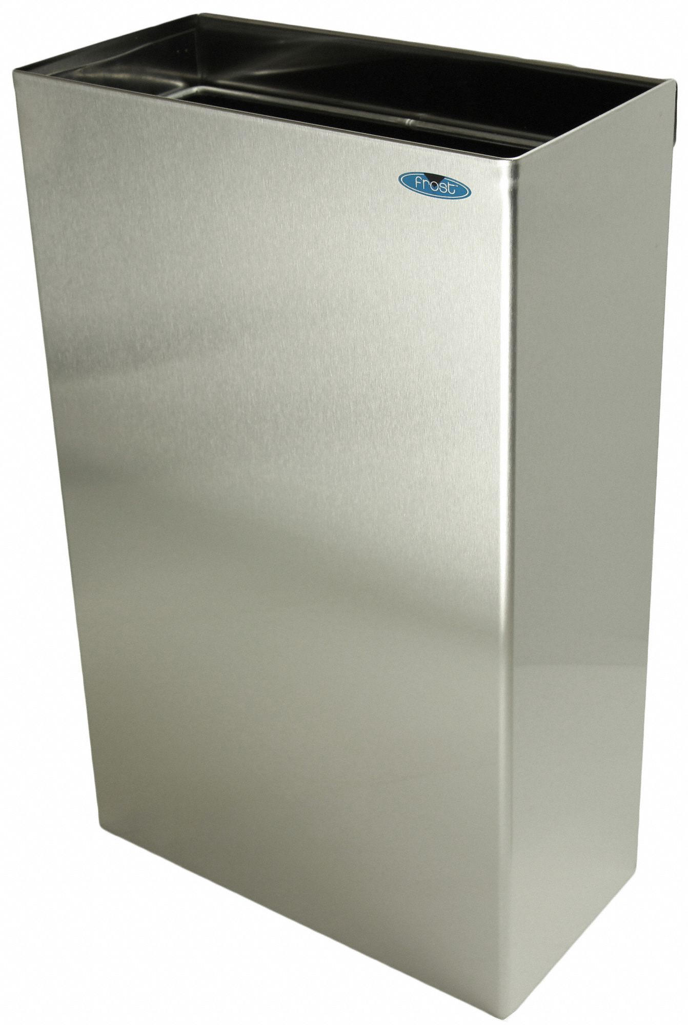 WASTE BIN, RECTANGULAR, WALL-MOUNT, CAP 11 GAL, 15 1/4 IN W, STAINLESS STEEL