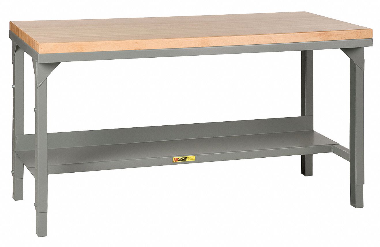 WORKBENCH, ADJUSTABLE H, BUTCHER BLOCK, 72 X 30 IN, 3,000 LB OVERALL LOAD CAPACITY, GREY