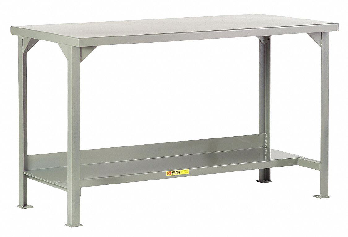 WORKBENCH, FIXED H, STEEL, 60 IN X 24 IN, 4,500 LB OVERALL LOAD CAPACITY, GREY