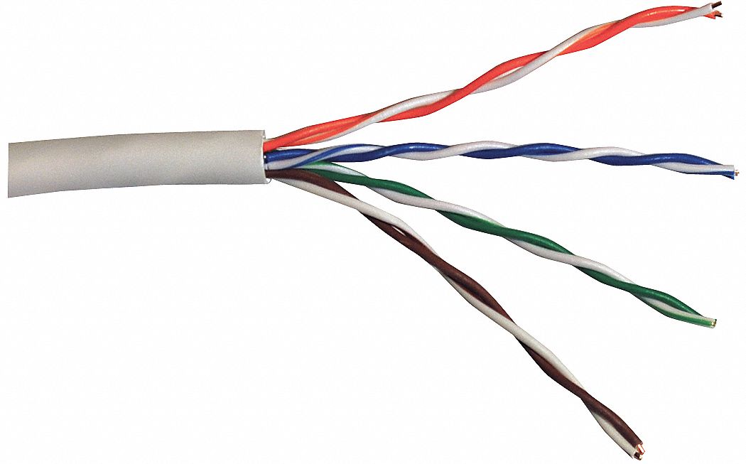 Category Cable: 14 pF/ft Max Capacitance, 1, 000 ft Cable Lg, 24 AWG, Plenum, White, PVC, Std