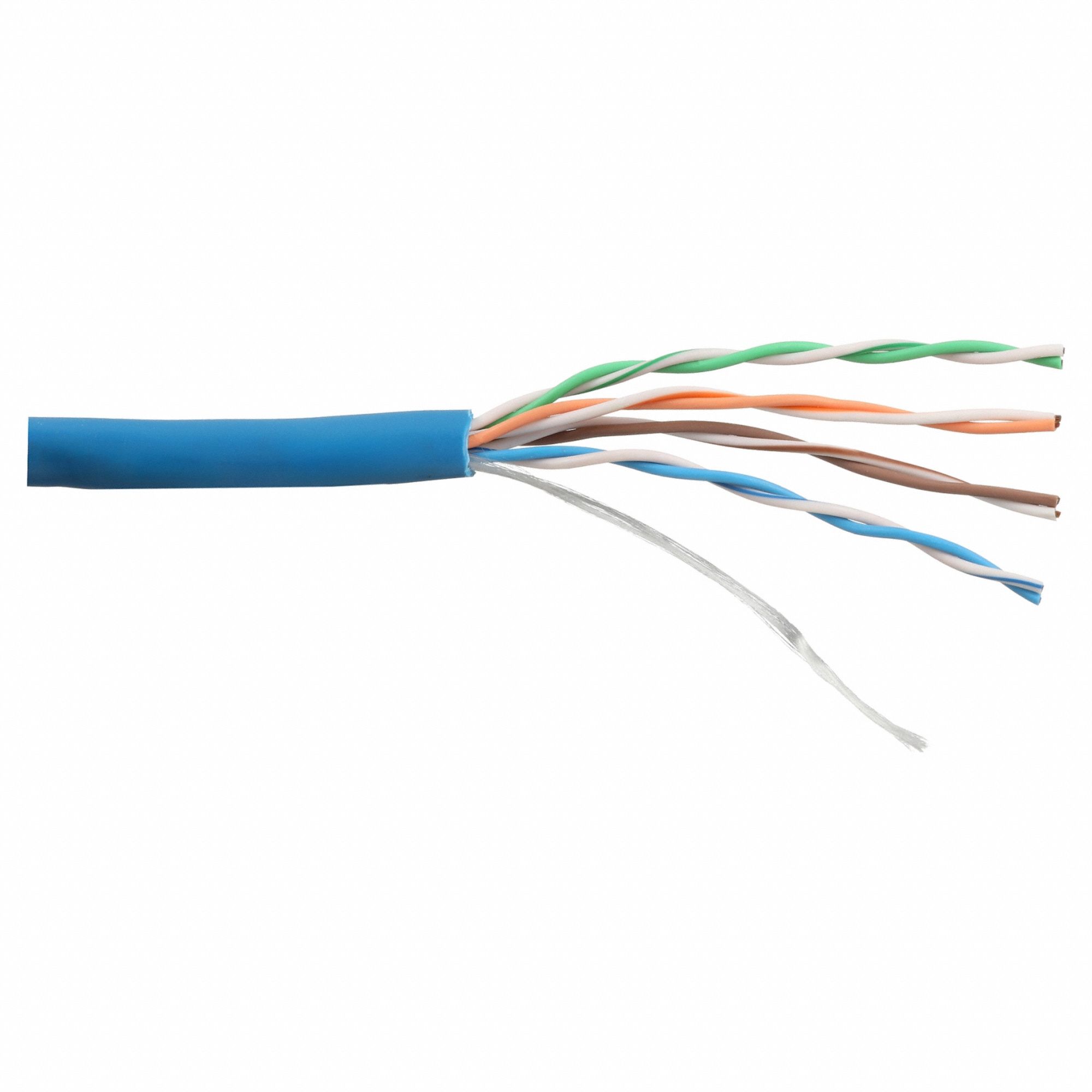 Category Cable: 14 pF/ft Max Capacitance, 1, 000 ft Cable Lg, 24 AWG, Riser, Blue, PVC, Std, 5e