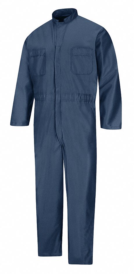 Static Controlled Coveralls: L ( 42 1/2 in x 53 in ), Navy, Regular, Polyester, Zipper