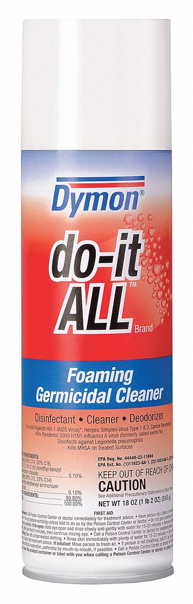 Germicidal Cleaner: Aerosol Spray Can, 20 oz Container Size, Ready to Use, Foam, 12 PK