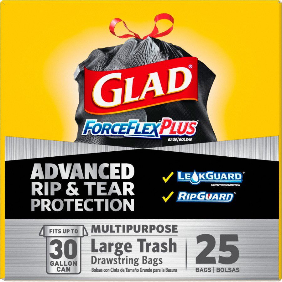GLAD Trash Bag, 30 gal, LLDPE, Coreless Roll, Black, PK 25 21GP17