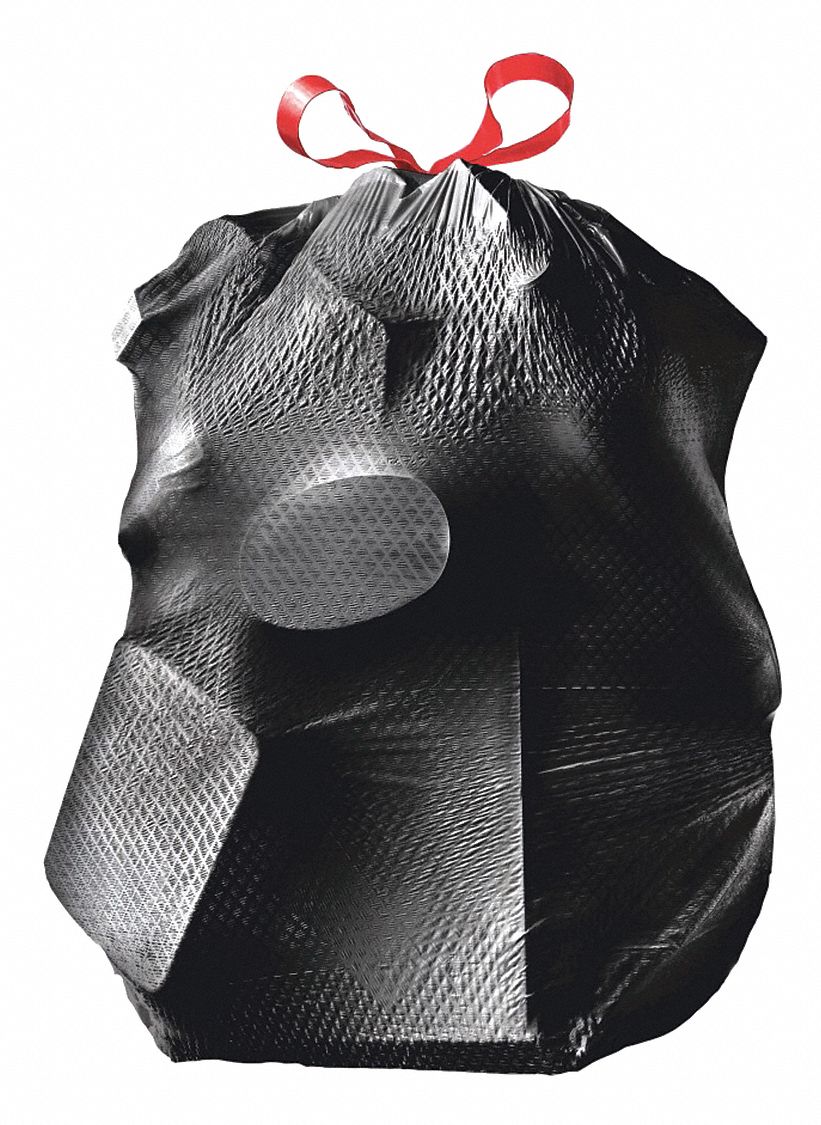 Trash Bags: 30 gal Capacity, 30 in Wd, 32 in Ht, 1.05 mil Thick, Black, Coreless Roll, 70 PK