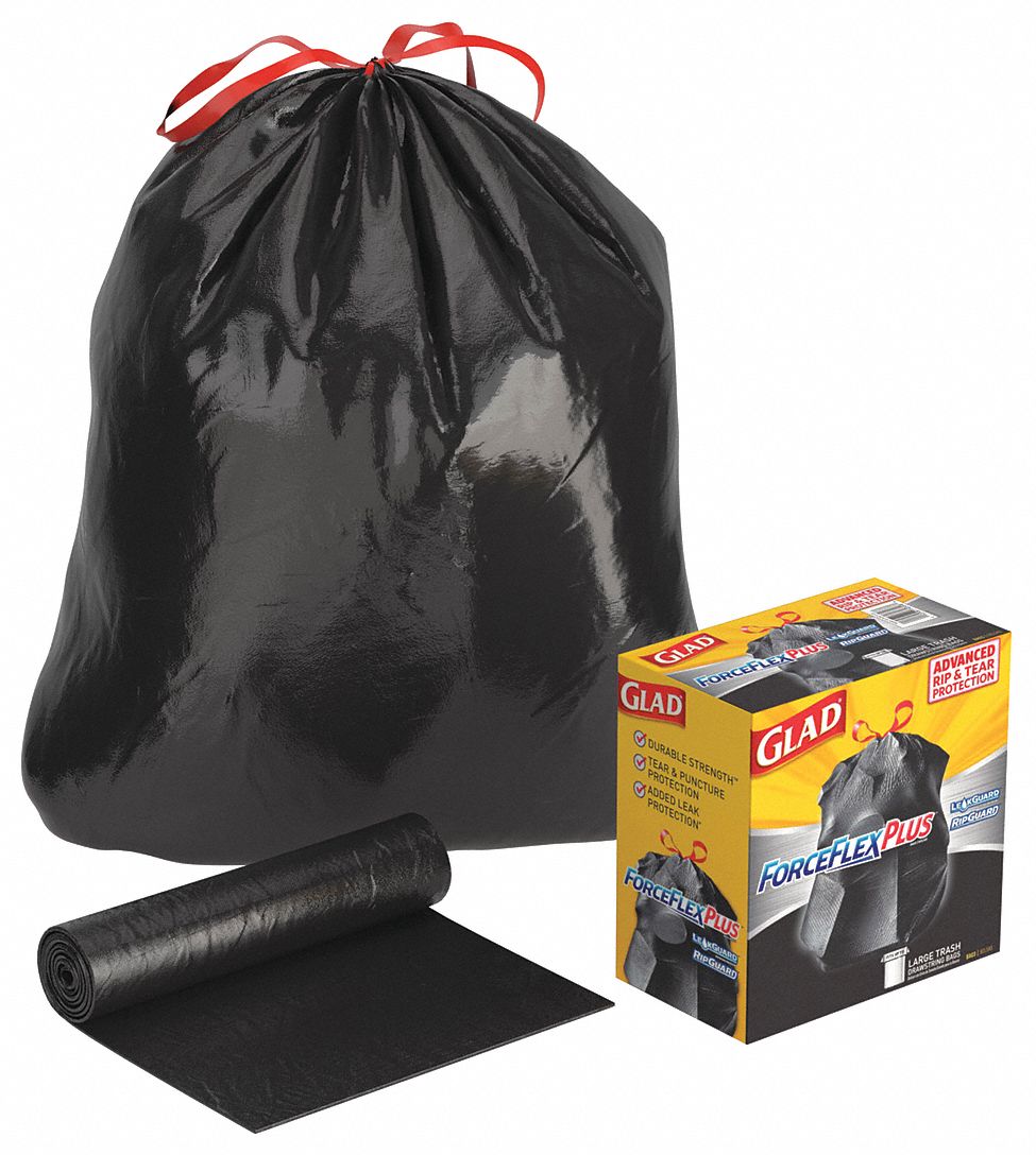 ForceFlexPlus Drawstring Large Trash Bags, 30 gal, 1.05 mil, 30 x 32,  Black, 70/Box