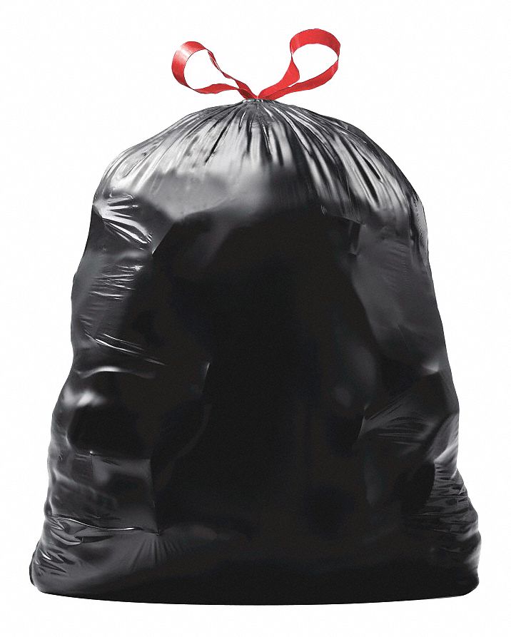 Trash Bags: 30 gal Capacity, 30 in Wd, 33 in Ht, 1.05 mil Thick, Black, Coreless Roll, 90 PK