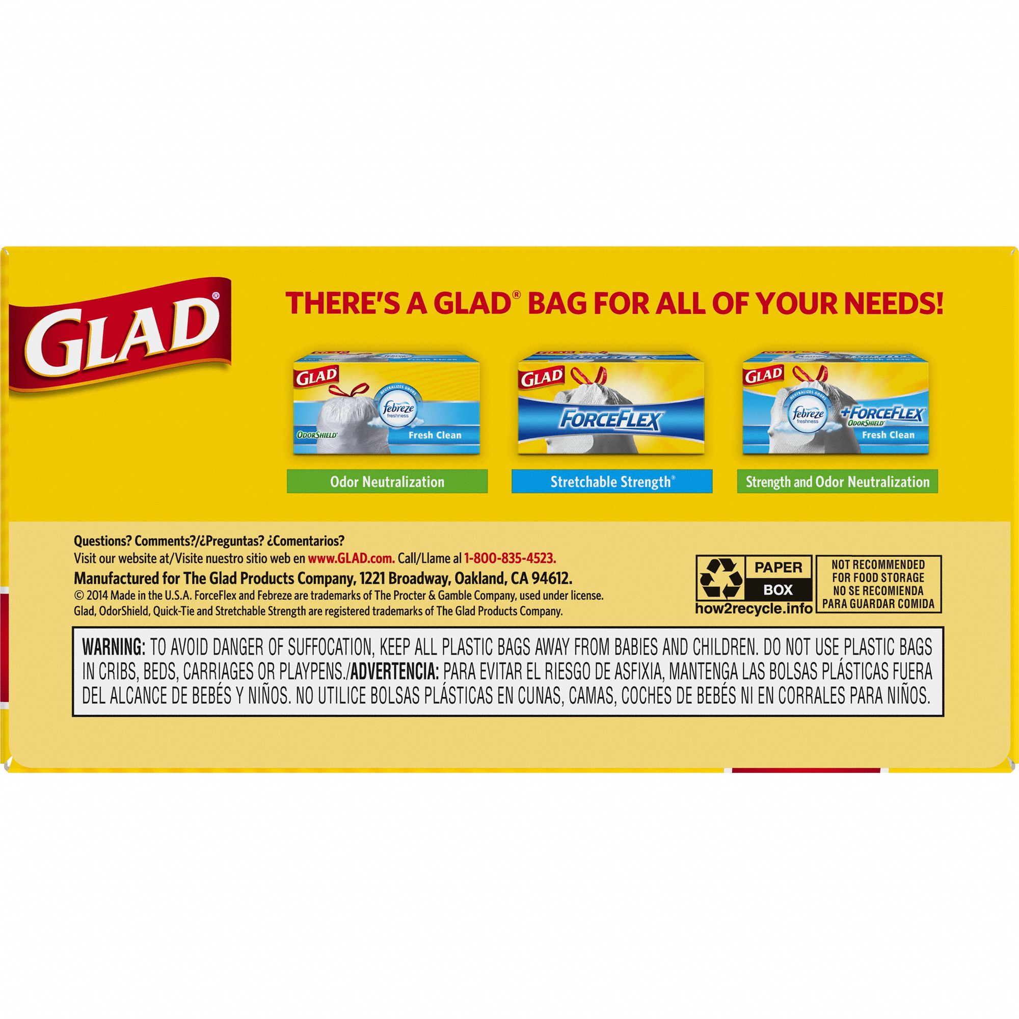 Glad 60034 Tall Kitchen Trash Bag, 13 gal, LLDPE, White