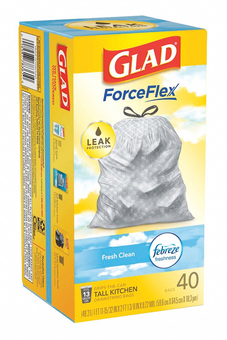 GLAD Trash Bag, 13 gal., PK40 21GP2578361 Grainger