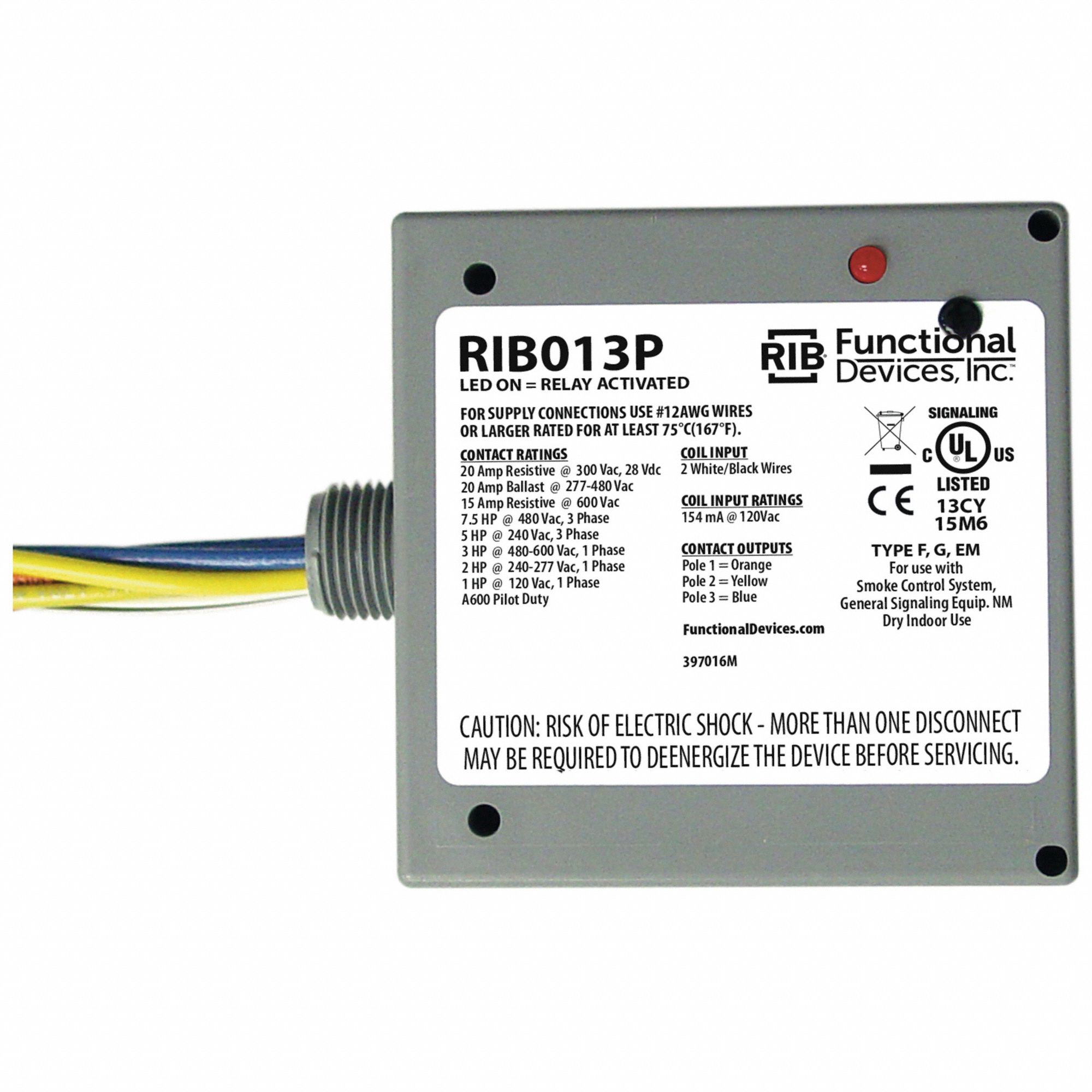 ENCLOSED PRE-WIRED RELAY, 20 A RATING, 120V AC, 3PST-NO, ½ IN NPT NIPPLE