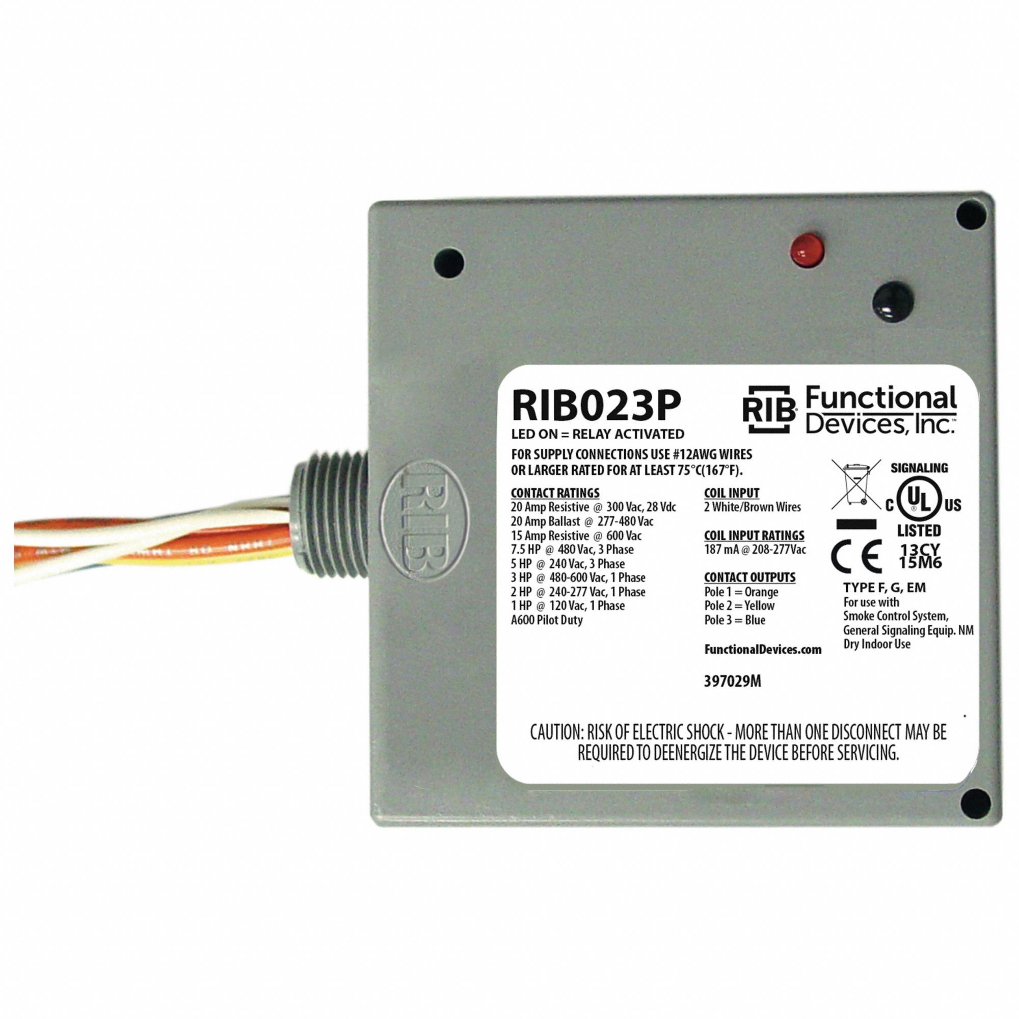 ENCLOSED PRE-WIRED RELAY, 20 A RATING, 277V AC, 3PST-NO, ½ IN NPT NIPPLE