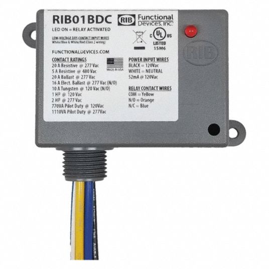 FUNCTIONAL DEVICES INC / RIB Prewired Relay, 120V AC, 20A @ 277V, SPDT