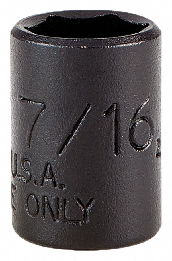 Socket: 1/4 in Drive Size, SAE, 7/16 in Socket Size, 6-Point, Std, 7/8 in Overall Lg, Socket