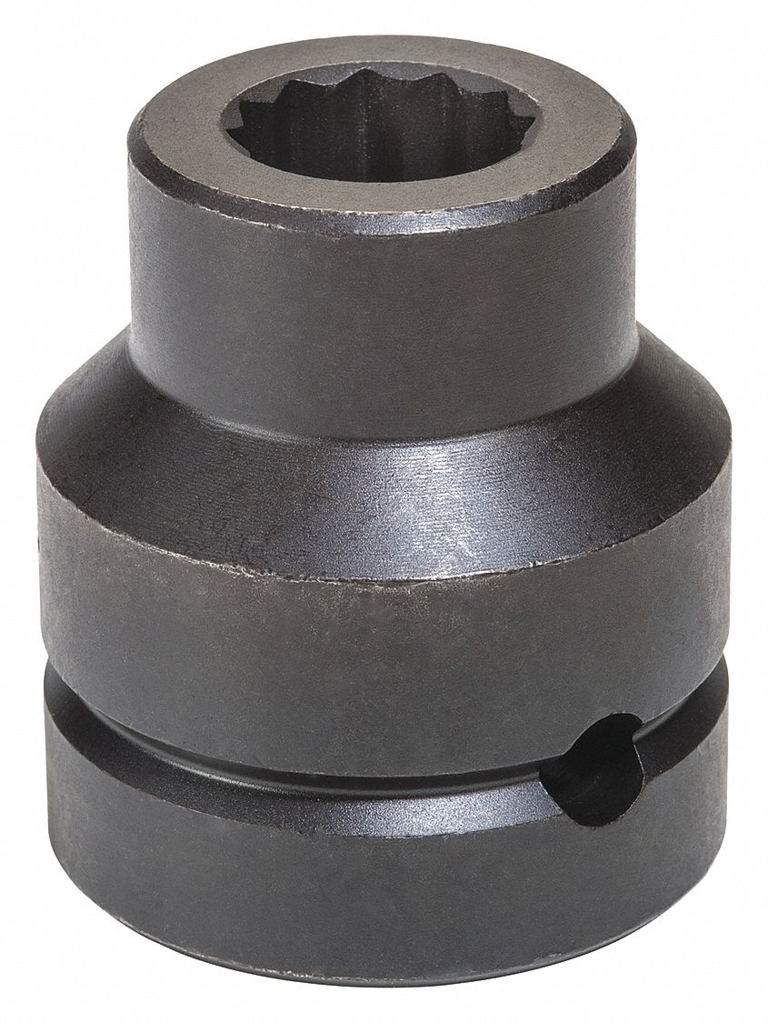 Impact Socket: 1 in Drive Size, SAE, 1 1/8 in Socket Size, 12-Point, Std, 2 9/16 in Overall Lg