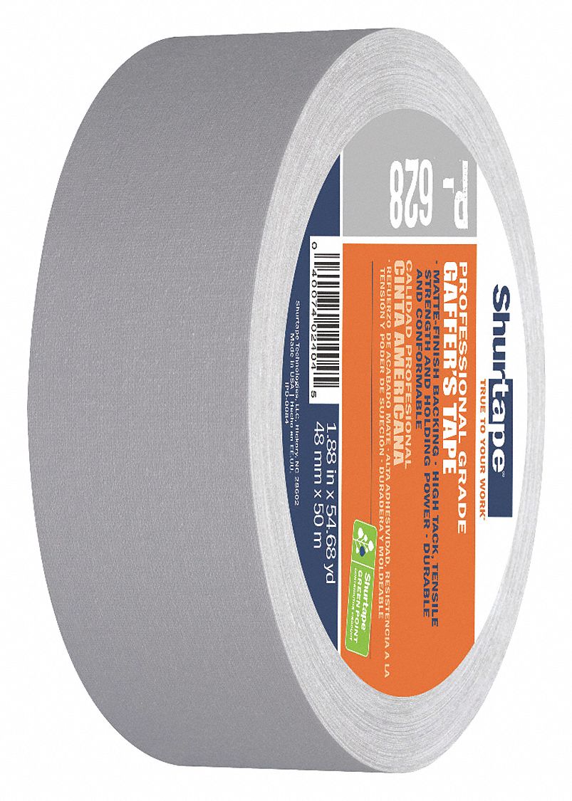 GAFFER'S TAPE, GREY, 1⅞ IN X 54 YD, 10.75 MIL, VINYL COATED CLOTH BACK, RUBBER ADHESIVE