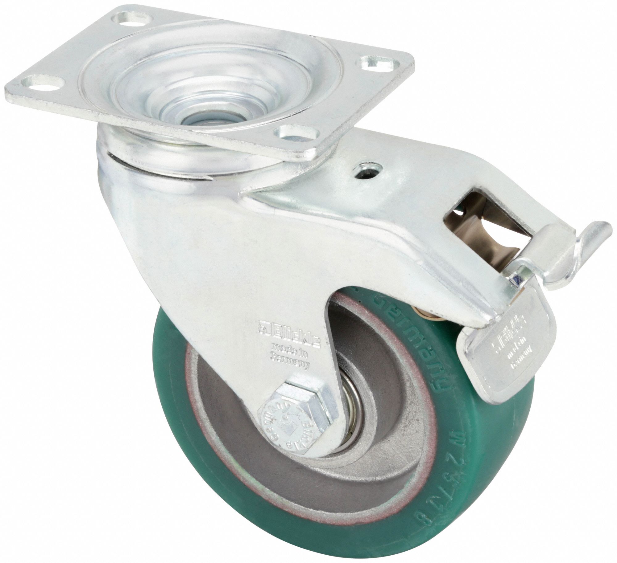 Plate Caster, Swivel, Polyurethane, 5 1/8"H