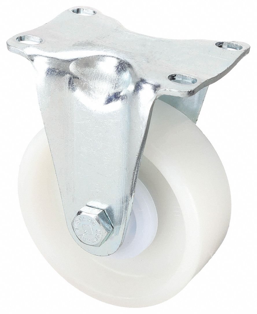 Plate Caster: Corrosion-Resistant, Rigid, 4 in Wheel Dia, 1 7/16 in Wheel Wd, Ball