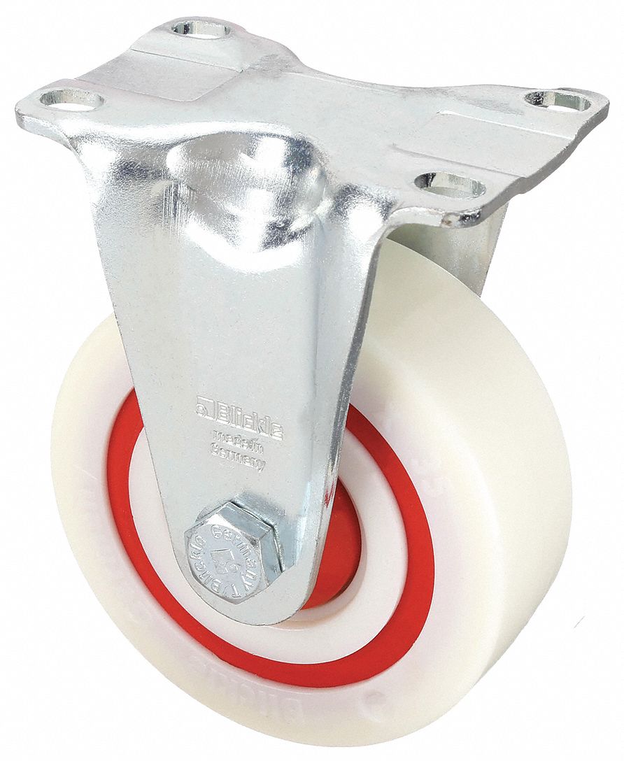 Plate Caster: Corrosion-Resistant, Rigid, 4 in Wheel Dia, 1 3/8 in Wheel Wd, Ball