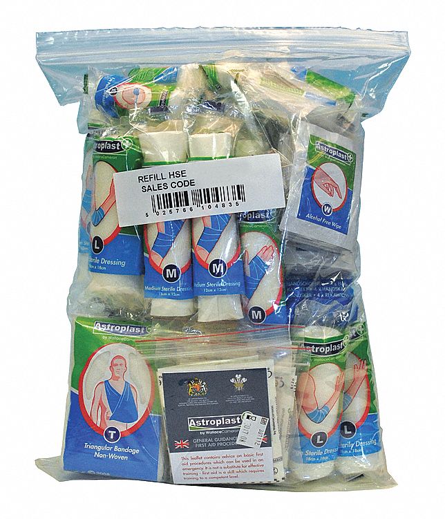 STANDARD FIRST AID KIT REFILL, 100-UNIT, 50 PEOPLE, AQUA BLUE, 17.17 X 12.99 IN, POLYTHENE BAG