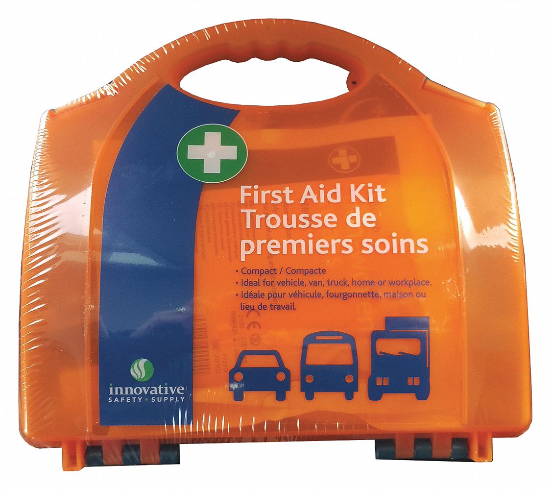 STANDARD VEHICLE FIRST AID KIT, 11-PIECE, 1-PERSON, ORANGE, 7.28 X 7.67 IN, PLASTIC ABS