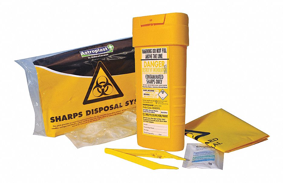 SHARPS REFILL KIT, IV SUPPLIES, FLIP/LOCK LID, YLW/BLK, 1.57 X 8.66 X 11.02 IN, POLYTHENE