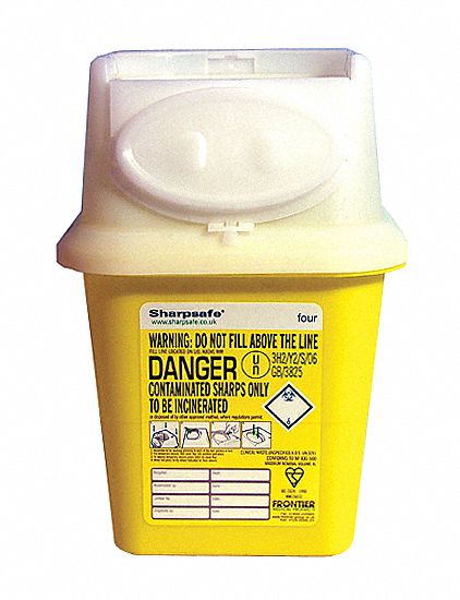 SHARPS CONTAINER, DISPOSAL BIN, SWING LID, YLW, LARGE, 7.08 X 7.08 X 9.84 IN, POLYPROPYLNE