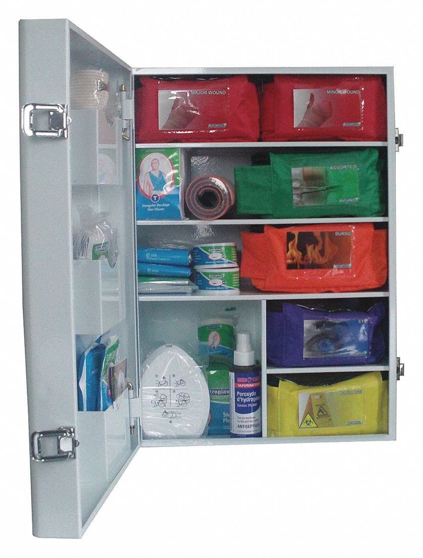 CANADA REGULATORY FIRST AID KIT, GENERAL PURPOSE, WALL MOUNT, 50-UNIT, 100 PEOPLE, WHITE, AL